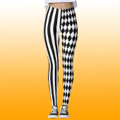 Halloween Black White Stripes Harlequin Pattern Leggings