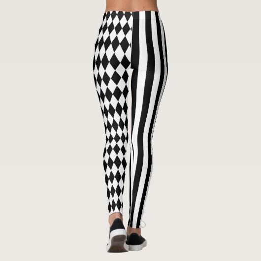 Halloween Black White Stripes Harlequin Pattern Leggings (Achterkant)