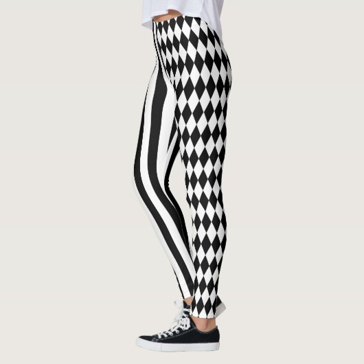 Halloween Black White Stripes Harlequin Pattern Leggings (Links)
