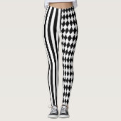 Halloween Black White Stripes Harlequin Pattern Leggings (Voorkant)
