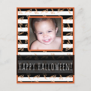 Halloween Black White Stripes Modern Boek Foto Briefkaart