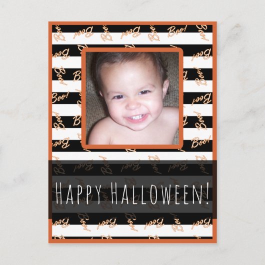 Halloween Black White Stripes Modern Boek Foto Briefkaart (Voorkant)