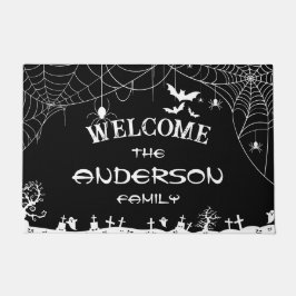 Halloween Black & White Web Spider Web Ghost Name Deurmat