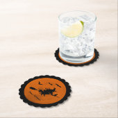 Halloween Black Wicked Witch Flying Orange Moon Kartonnen Onderzetters (Insitu)