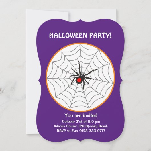 Halloween Black Widow Spider Invitation op Paars Kaart (Voorkant)