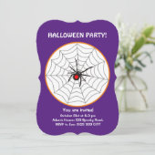 Halloween Black Widow Spider Invitation op Paars Kaart (Staand voorkant)