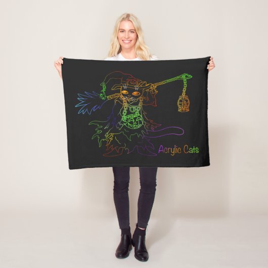 Halloween Black Witch Cat Fleece Deken (In situ)