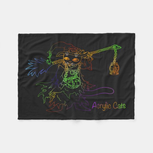 Halloween Black Witch Cat Fleece Deken (Voorkant (Horizontaal))