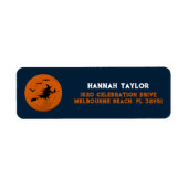 Halloween Black Witch Flying Oranje Moon Etiket (Voorkant)
