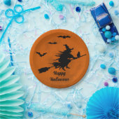 Halloween Black Witch Flying Oranje Moon Papieren Bordje (Feest)