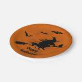 Halloween Black Witch Flying Oranje Moon Papieren Bordje (Gekanteld)