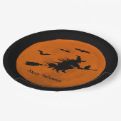 Halloween Black Witch Flying Oranje Moon Papieren Bordje (Gekanteld)