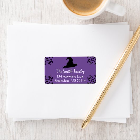 Halloween Black Witch Pet & Paars Etiket (Insitu)