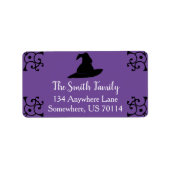 Halloween Black Witch Pet & Paars Etiket (Voorkant)