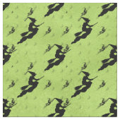 Halloween Black Witch Silhouette Pattern Green Stof (Close Up)