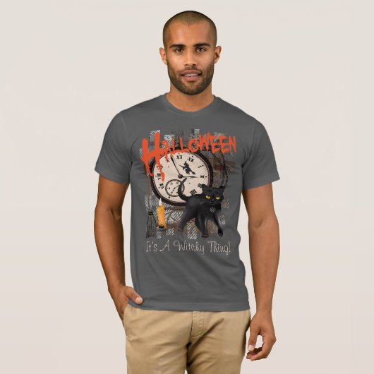 HALLOWEEN BLACK WITCHES CAT-MANNEN T-SHIRT (Voorkant volledig)