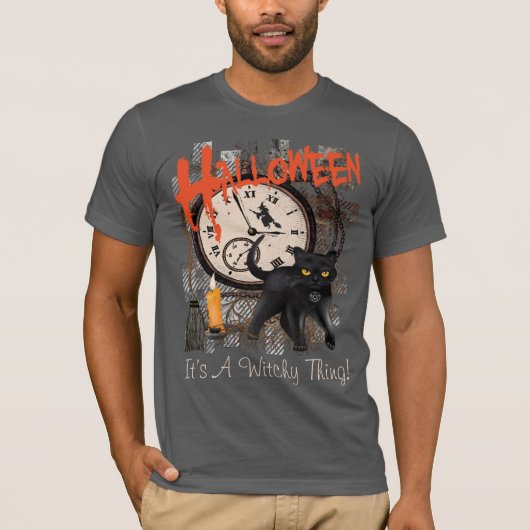 HALLOWEEN BLACK WITCHES CAT-MANNEN T-SHIRT (Voorkant)
