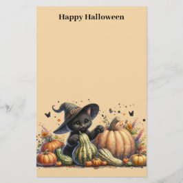 Halloween Black Witch's Kitten met pompoenen kaleb Briefpapier
