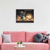 Halloween Black Witch's Kitten met pompoenen kaleb Canvas Afdruk (Insitu (Woonkamer))