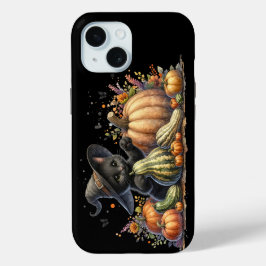 Halloween Black Witch's Kitten met pompoenen kaleb iPhone 15 Case