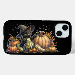 Halloween Black Witch's Kitten met pompoenen kaleb iPhone 15 Case
