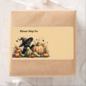 Halloween Black Witch's Kitten met pompoenen kaleb Etiket (Insitu)