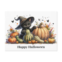 Halloween Black Witch's Kitten met pompoenen kaleb