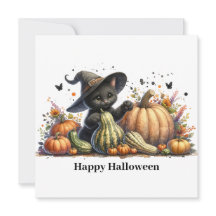 Halloween Black Witch's Kitten met pompoenen kaleb