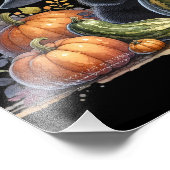 Halloween Black Witch's Kitten met pompoenen kaleb Foto Afdruk (Hoek)