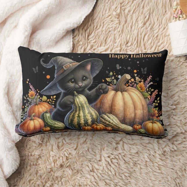 Halloween Black Witch's Kitten met pompoenen kaleb Kussen (Deken)