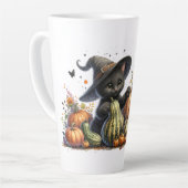 Halloween Black Witch's Kitten met pompoenen kaleb Latte Mok (Linkerhoek)