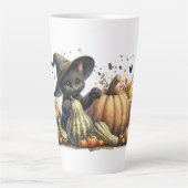Halloween Black Witch's Kitten met pompoenen kaleb Latte Mok (Voorkant)