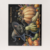 Halloween Black Witch's Kitten met pompoenen kaleb Legpuzzel (Verticaal)