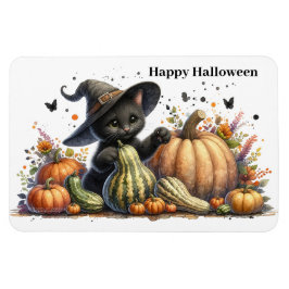 Halloween Black Witch's Kitten met pompoenen kaleb Magneet