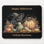 Halloween Black Witch's Kitten met pompoenen kaleb Muismat (Voorkant)