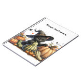 Halloween Black Witch's Kitten met pompoenen kaleb Notitieboek (Linkerzijde)