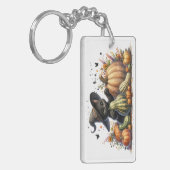 Halloween Black Witch's Kitten met pompoenen kaleb Sleutelhanger (Voorkant Links)