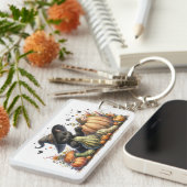 Halloween Black Witch's Kitten met pompoenen kaleb Sleutelhanger (Voorkant Rechts)