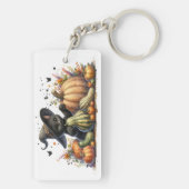 Halloween Black Witch's Kitten met pompoenen kaleb Sleutelhanger (achterkant)