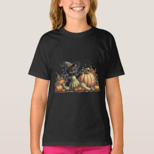Halloween Black Witch's Kitten met pompoenen kaleb T-shirt