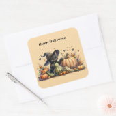 Halloween Black Witch's Kitten met pompoenen kaleb Vierkante Sticker (Envelop)