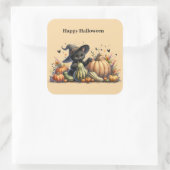 Halloween Black Witch's Kitten met pompoenen kaleb Vierkante Sticker (Tas)