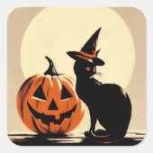 Halloween Black Witchy Cat en Pumpkin Sticker (Voorkant)