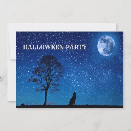 Halloween Black Wolf Tree Navy Blue Full Moon Kaart (Voorkant)