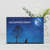 Halloween Black Wolf Tree Navy Blue Full Moon Kaart (Staand voorkant)