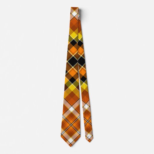 Halloween Black, Yellow, Orange & White Plaid Stropdas (Voorkant)