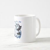 Halloween Blauwe Denim Spook en Kat Koffiemok (Voorkant rechts)