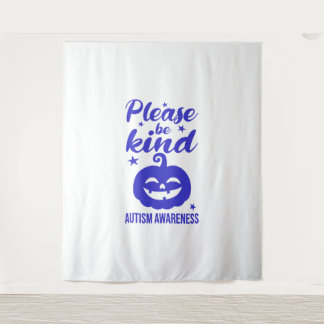 Halloween Blauwe Pompoen Autisim Bewustzijn Wandkleed