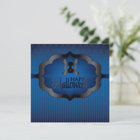 Halloween blauwe schedel kaart (Staand voorkant)