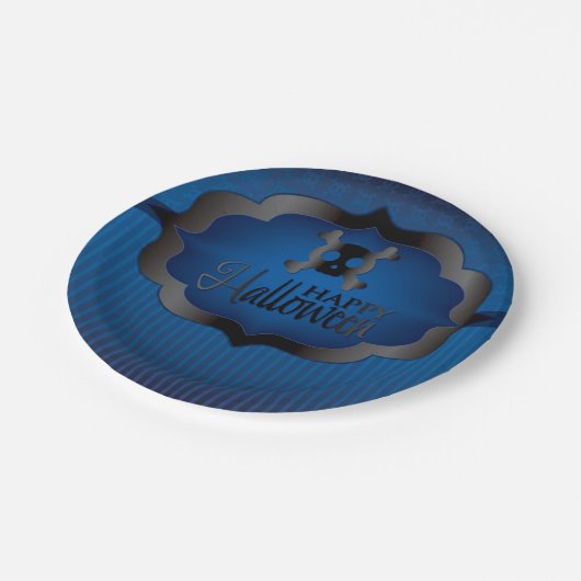 Halloween blauwe schedel papieren bordje (Gekanteld)